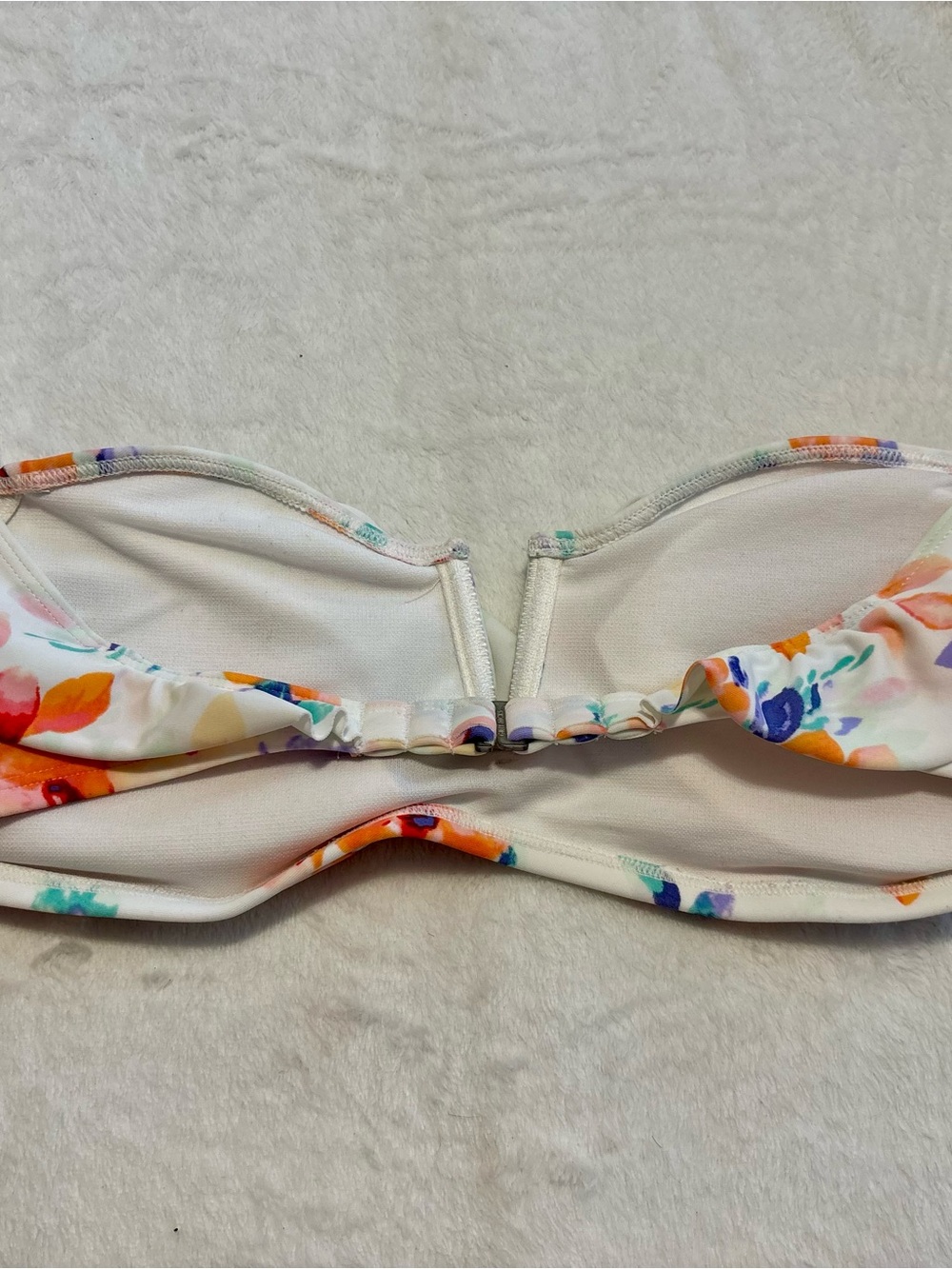 Gilly Hicks Floral Ruffle Bandeau Swim Top - White with Orange, Purple, Pink - Picture 6 of 6